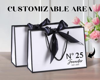 Sacolas de presente com nome personalizado/Sacolas de presente de aniversário/Sacolas de presente com gravata borboleta/Sacolas de presente de Natal/Sacolas de lembrancinhas de festa/Sacolas de brindes de Natal/Sacolas de compras de luxo