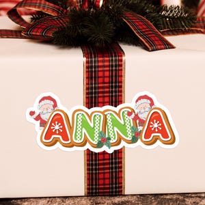 Gepersonaliseerde stickers kerstcadeau/aangepast cadeaulabel naam/label kerstman en boom voor vakantiecadeaus/cadeaustickers kinderen/stickers kerstcadeau