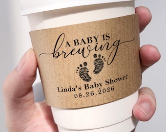 Personalized Coffee Cup Sleeve for Baby Shower/Custom Coffee Cups with Sleeves/Baby is Brewing/Sip and See/Bulk Wedding Favors/Party Decor