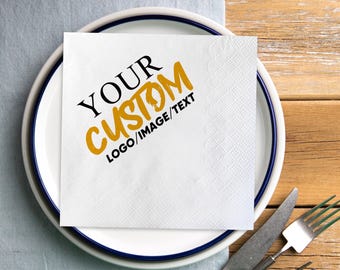 Custom Full Color Printed Cocktail Napkins, Personalized Logo Artwork Design, Wedding Monogram Napkins, Corporate Business Event Party Decor