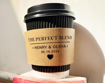The Perfect Blend Personalized Wedding Coffee Cups – Paper Cups & Sleeves/Lids, Disposable Hot Drink Favors for Reception, Shower, Party Bar
