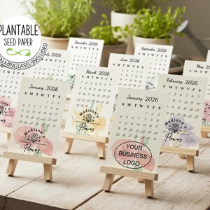2026 Plant-able Seed Paper Calendar Set-Custom Logo Monthly Calendars with Easel, Biodegradable Flower Seed Paper, Sustainable Business Gift