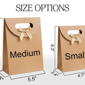Pode incluir: Duas sacolas de presente de papel kraft, rotuladas como "Medium" e "Small", com dimens&otilde;es em polegadas. A sacola m&eacute;dia tem 19.8 cm de altura, 14 cm de largura e 7.1 cm de profundidade. A sacola pequena tem 16 cm de altura, 12 cm de largura e 6.1 cm de profundidade. Cada sacola tem uma al&ccedil;a e um la&ccedil;o.