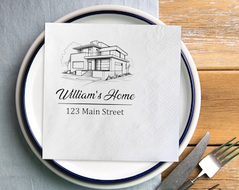 Servilletas personalizadas para cócteles de inauguración de casa, servilletas para fiestas al por mayor, servilletas personalizadas para bebidas de inauguración de casa, regalo para anfitrionas y decoración para la mesa del primer apartamento.