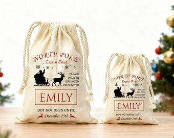Personalized Christmas Party Treat Bags/North Pole Santa Sack/Drawstring Xmas Bags for Kids/Special Delivery/Do Not Open Until December 25th