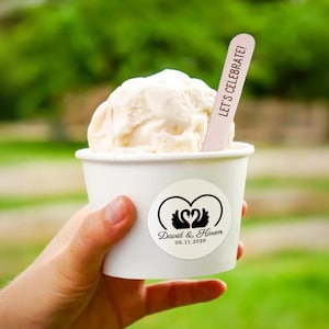 Personalized Wedding Ice Cream Cups with Spoons/Wedding Favors for Guests/Party Supplies/Reception Treat Cups/Custom Snack Cups for Birthday