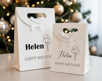 Personalized Name Gift Bags/Birthday Gift Bags/Eco-Friendly Bow Tie Paper Bags/Birthday Party Bags/Thank You Favour Bags/Christmas Gift Bags