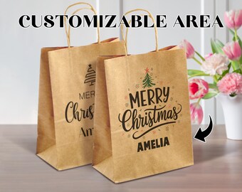 Personalized Holiday Gift Bags/Christmas Party Bags/Christmas Eve Favor Bags/Xmas Party Supplies/Eco-Friendly Tote Bags/Corporate Party Bags