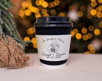 Custom Wedding Coffee Cups with Lip & Sleeve, Disposable Paper Cups for Coffee Lovers, Bulk Christmas Favors, Personalized Wedding Drinkware