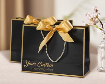 Sacolas de presente personalizadas com laço de fita – adicione logotipo/texto, agradecimento ecológico para casamento, sacolas de lembrancinhas de aniversário, presentes para padrinhos/madrinhas, brindes corporativos