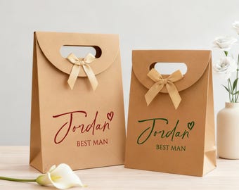Personalized Name Gift Bags, Custom Ribbon Tie Gift Bags, Thank You Gift Bags, Birthday Gift Bags, Groomsmen Gift Bags, Bridesmaid Gift Bags