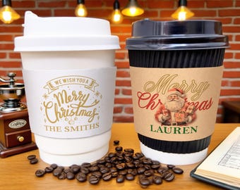 Merry Christmas Coffee Cups with Lids – Personalized Disposable Hot Drink Cups, Xmas Cocoa Favor for Coffee Lover, Holiday Coffee To Go Cups
