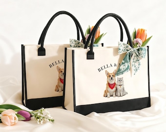 Bolsa de tela personalizada para mascotas con foto, bolsas de lona para bodas, bolsas de compras personalizadas, regalos para amantes de los perros, regalo de Navidad para dueños de gatos o perros.