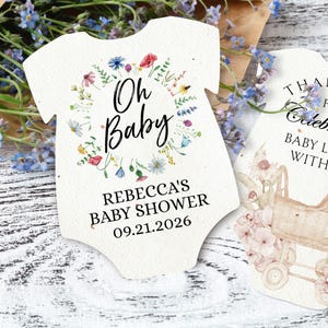 Personalized Baby Shower Favors - Custom Seed Paper Bodysuits - Bulk Plantable Seed Paper Cards - Wildflower Seed Eco Gifts - Baptism Favors