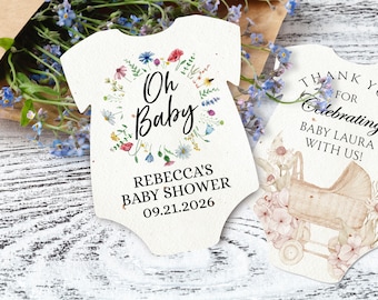 Plantable Bodysuit Wildflower Seed Cards/Baby in Bloom Onesie Seed Paper/Bulk Custom Baby Shower Thank-You Favors/Eco-Friendly Baptism Cards
