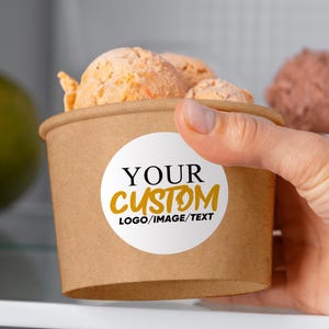 Bulk 8 oz Custom Ice Cream Cups and Wood Spoons — Add Your Logo, Image or Text, Ideal for Weddings/Birthdays/Corporate Events/Summer Parties