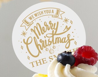 Merry Christmas Edible Cupcake Toppers, Bulk Custom Cocktail, Cocoa & Cookie Garnish Discs, Personalized Holiday Family Reunion Drink Decor