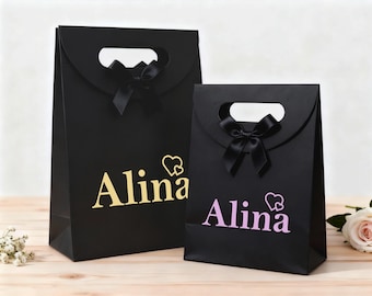 Custom Gift Bags with Ribbon Bows/Personalized Kraft Paper Bags with Name/Wedding Thank You Gift Bags/Bridesmaid Gift Bags/Jewelry Packaging