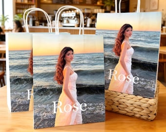 Personalized Name Gift Bags, Custom Photo Gift Bags, Eco-Friendly Gift Bags for Birthday, Christmas, Wedding Thank You, Bridesmaid Gift Bags