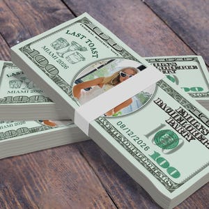 Custom 100 Dollar Bills for Bachelorette Party, Birthday, Wedding, Quinceañera – Personalized Prop Play Money with Your Face, Party Supplies
