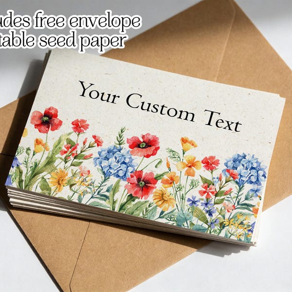 Plantable Seed Paper Cards | Wildflower Thank You Favors | Bulk Custom Eco-Friendly Greeting Cards for Weddings, Baby Showers & Garden Gifts