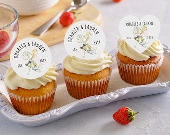 Personalized Edible Wedding Cupcake Toppers, Initials Name & Date Champagne Toppers, Drink Decorations for Wedding, Birthday, Cocktail Party