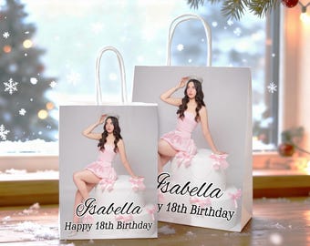 Custom Photo Gift Bags, Personalized Kraft Paper Bags for Birthday Party Favors, Colored Hand-held Bags, Birthday Party Decoration Gift Bags