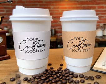 Tazas de cafetería personalizadas con logotipo/texto, tazas para bebidas calientes con logotipo comercial personalizado, tazas desechables para llevar, tazas con funda para eventos.