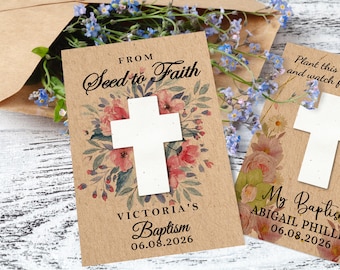 Papier pour graines à planter en vrac, croix/bonbons de baptême et première communion/cartes de dédicace de bébé/papier pour graines de fleurs sauvages respectueux de l'environnement/de la graine à la foi