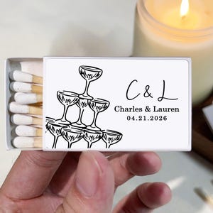 Champagne Tower Matchboxes - Wedding Favor Matches, Wedding Decor, Personalized Matches, Custom Matchbook Art, Rehearsal Dinner, Party Favor