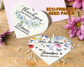 Custom Bridal Shower Thank You Favor, Heart-Shaped Seed Paper, Love in Bloom Wildflower Seed Paper, Bulk Plantable Wedding Favors for Guests