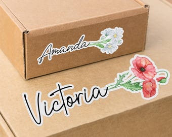 Custom Birth Month Flower Name Sticker/Custom Cursive Name Decal for Laptop/Water Bottle/Mother’s Day Gift for Mom/Bridesmaid Proposal Favor