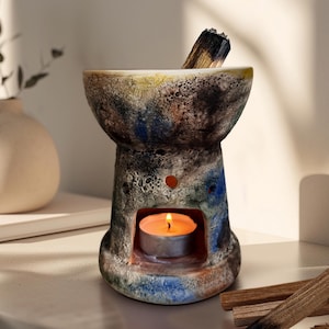 Ceramic Smudge Bundle Holder: Warm Yellow Bowl  Oil Burner, Colorful Melt Warmer
