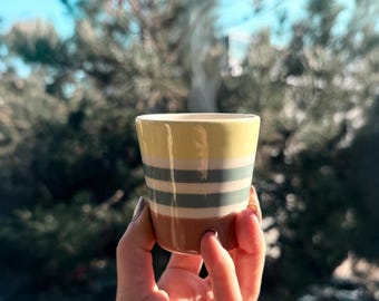 Handleless Ceramic Espresso Cup: Hand Painted Pottery Coffee Mug - Cortado Cup