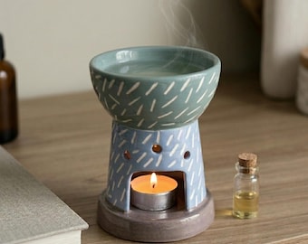 Handcrafted Rustic Ceramic Oil Burner, Wax Melt Warmer, Aromatherapy Candle Holder
