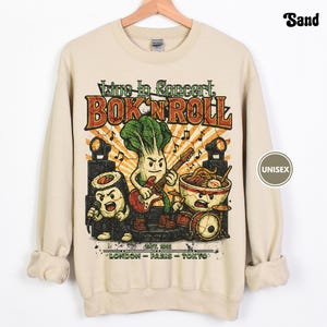Bluza Ramen Sushi Bok N Roll: prezent dla miłośnika muzyki, zabawny, koncertowy sweter z okrągłym dekoltem, sweter z motywem zespołu Food, prezent dla smakosza, zniszczona bluza unisex