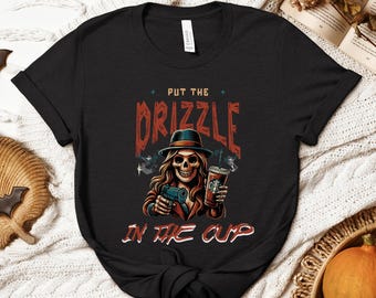 Funny Skeleton Coffee Shirt: Caffeine Addict Halloween Tee, Caramel Drizzle Gift