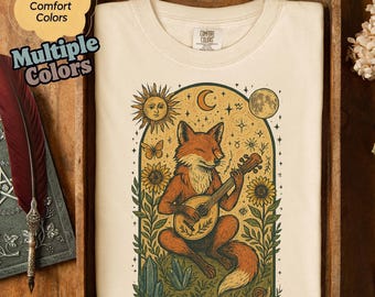 Camiseta Zorro Celestial: Camiseta Art Nouveau estilo bosque cottagecore, regalo con temática de zorro