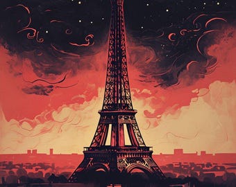 Paris Eiffel Tower Digital Print | Vintage-Inspired Travel Poster | Romantic Cityscape Wall Art
