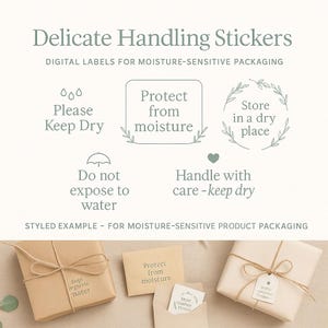 Delicate Handling Stickers PNG | Fragile Shipping Labels | Handle With Care | Do Not Bend | Jewelry Packaging Stickers | Small Business