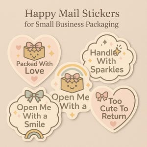 Adesivi carini Happy Mail per imballaggi per piccole imprese - Etichette kawaii stampabili in formato PNG per confezioni regalo fatte a mano e ordini