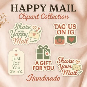 Etichette Clipart Happy Mail PNG SVG / Etichette regalo stampabili per imballaggi e ordini fatti a mano / Set di adesivi "Solo per te"