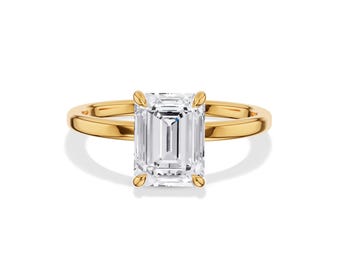 Anillo solitario de moissanita de corte esmeralda: anillo de compromiso minimalista en oro de 14 quilates