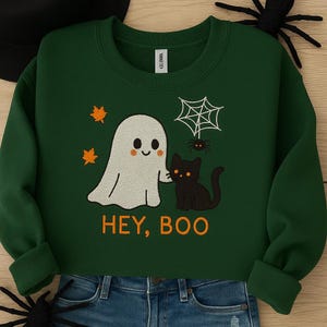 Embroidered Ghost Cat Sweatshirt | Cute Halloween Sweater | Spooky Cat Sweatshirt | Ghost Cat Embroidery | Cozy Fall Sweatshirt | Cat Lover