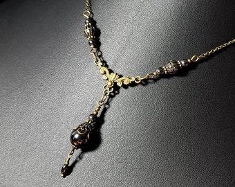 Silver Dangle Victorian Choker, Manmade Hematite, Pewter Edwardian Bridal, Gothic Gunmetal, Antique Gold Bronze, Titanic Temptations 23001