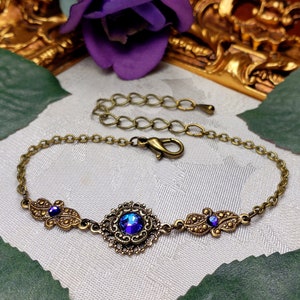 Blue Purple Victorian Bracelet, Heliotrope Gothic, Purple Edwardian, Aqua Blue Steampunk, Antique Gold Bronze, Titanic Temptations 22003 image 2