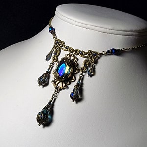 Peacock Blue Victorian Choker, Blue Green Edwardian, Bermuda Blue Gothic Aqua Purple Steampunk Antique Gold Bronze Titanic Temptations 22005 image 10