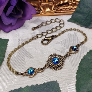 Bermuda Blue Victorian Bracelet, Blue Gothic, Sapphire Edwardian, Aqua Blue Purple Steampunk, Antique Gold Bronze, Titanic Temptations 22004 image 7