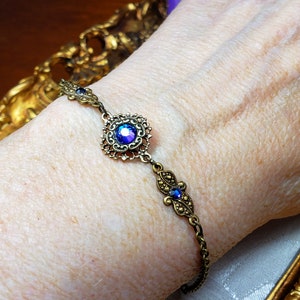 Blue Purple Victorian Bracelet, Heliotrope Gothic, Purple Edwardian, Aqua Blue Steampunk, Antique Gold Bronze, Titanic Temptations 22003 image 6