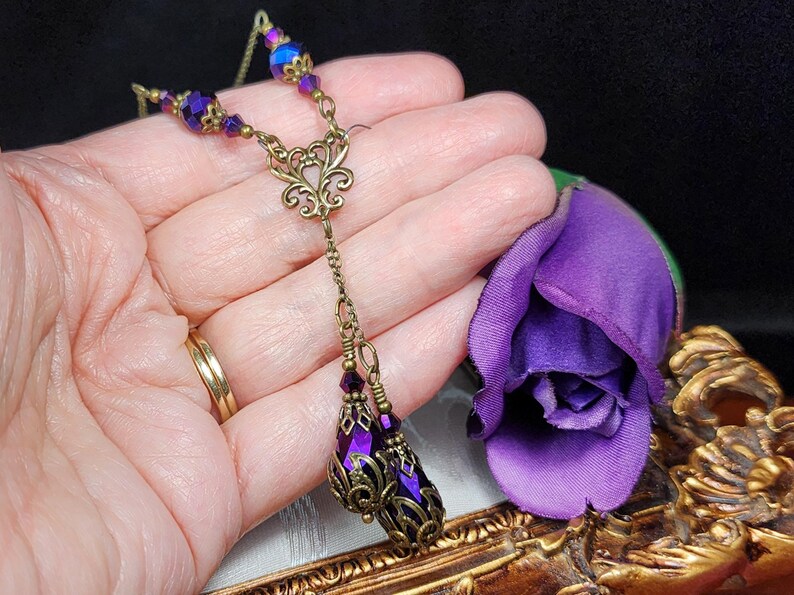 Purple Double Teardrop Victorian Necklace